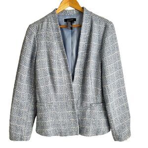 Sandro Light Blue, White Metallic Tweed Hidden Button Blazer Size XL